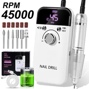 Professional Electric Nail Drill 45000 RPM for Acrylic Gel Polishing & Nail Removal Portable Rechargeable Nail File Kit for Salon & Home Use