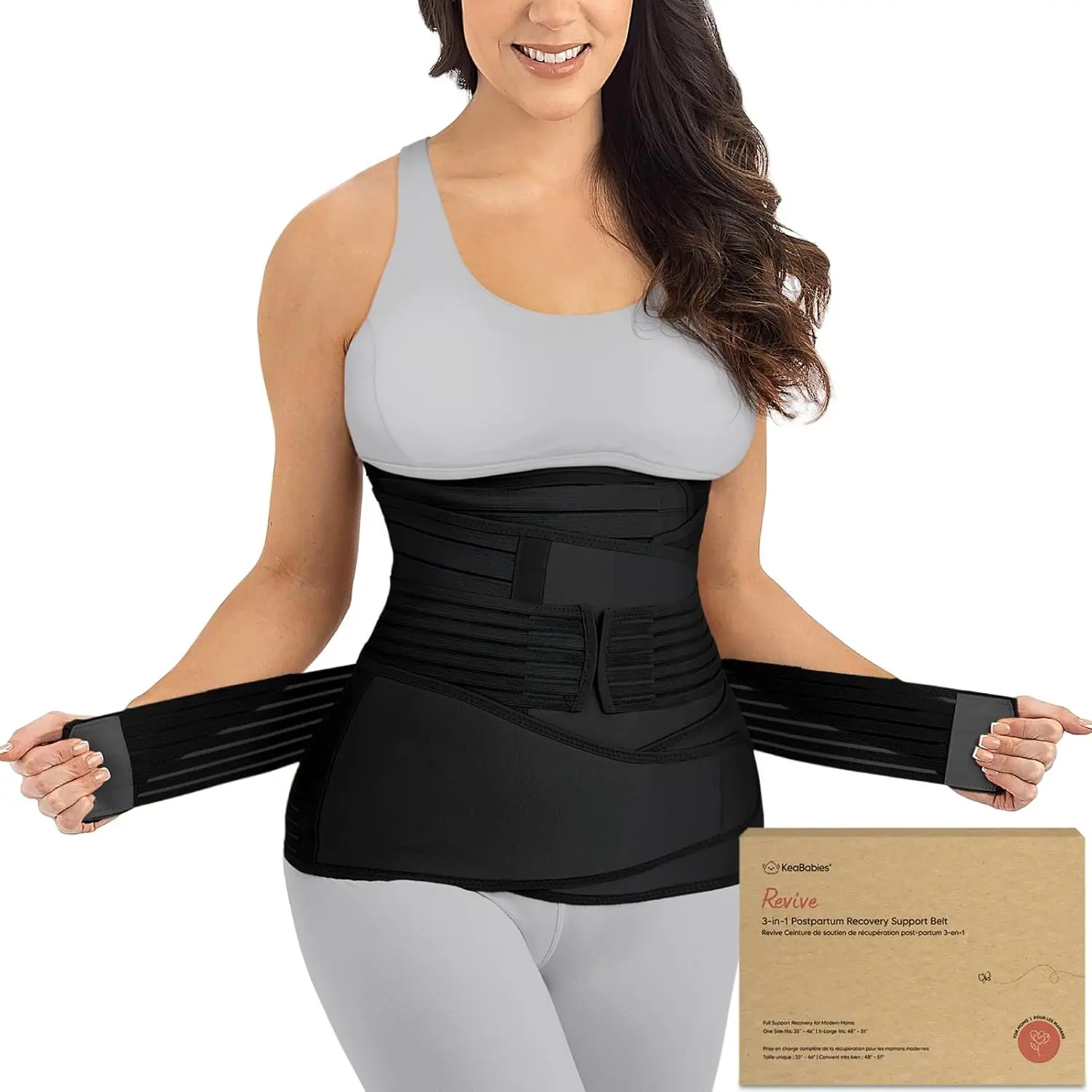 Women's 3-in-1 Postpartum Recovery Support Belt - Adjustable Polyester Abdominal, Waist, Pelvic, Stomach Wrap with Hook-and-Loop Closure for Childbirth (Midnight Black, M/L, 2XL)