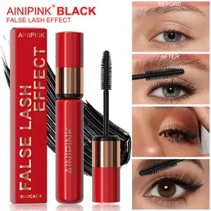 AINIPINK False eyelash makeup effect mascara, with a red tube design. Thick, curled and long-lasting, it doesn't clog up and is water-resistant and stain-proof. Essential for beginners.