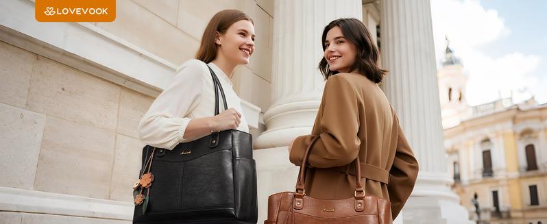 LOVEVOOK Women's Leather Laptop Bag with Large Cup Holder, Vintage Work Tote for Office & Travel, Thickened Compartment for Computer Protection, Elegant Design for All Occasions,TikTokShopStockUp