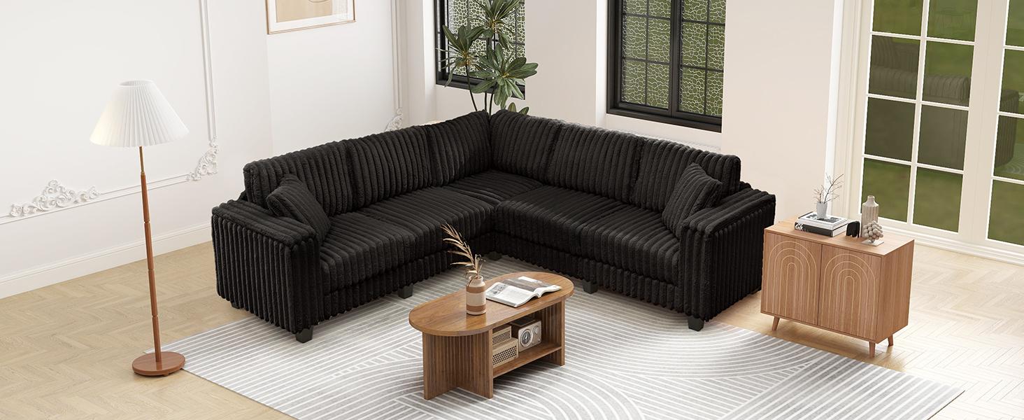 【2 Packages Shipping】Giratree 137" Plush Corduroy Cloud Velvet Modular Couch with Chaise, No Assembly Required L-V-U Shaped Sectional Sofa Set with Flexible Configuration 【2 Packages Shipping】Giratree 137" Plush Corduroy Cloud Velvet Modular Couch with Chaise, No Assembly Required L-V-U Shaped Sectional Sofa Set with Flexible Configuration