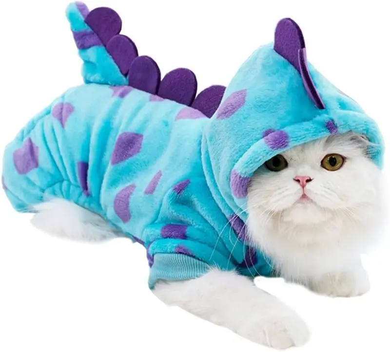 【Pet Supplies】Generic Dinosaur Dog Cat Winter Clothes Small Medium Pets Hoodie Coat Warm Fleece Outfit Leash Ring Design Funny Costume Keep Pets Cozy Holiday Party