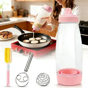 UFORU Handheld Batter Dispenser Set with Cleaning Brush and Egg Whisk Batter Mixing Bottle Package,Home Kitchen Gadget, Cookware, Pancake Batter Dispenser with Mixing Ball, Suitable for Making Smooth Batter for Cupcakes, Pancakes, Muffins, etc. Bakeware