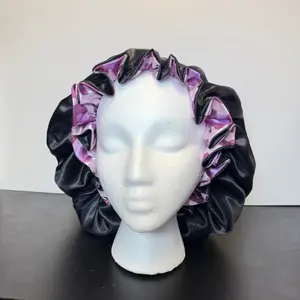 Premium Satin Double Layered Reversible Purple Striped & Cheetah Print Bonnet for All Hair Types Protects Against Frizz Dryness