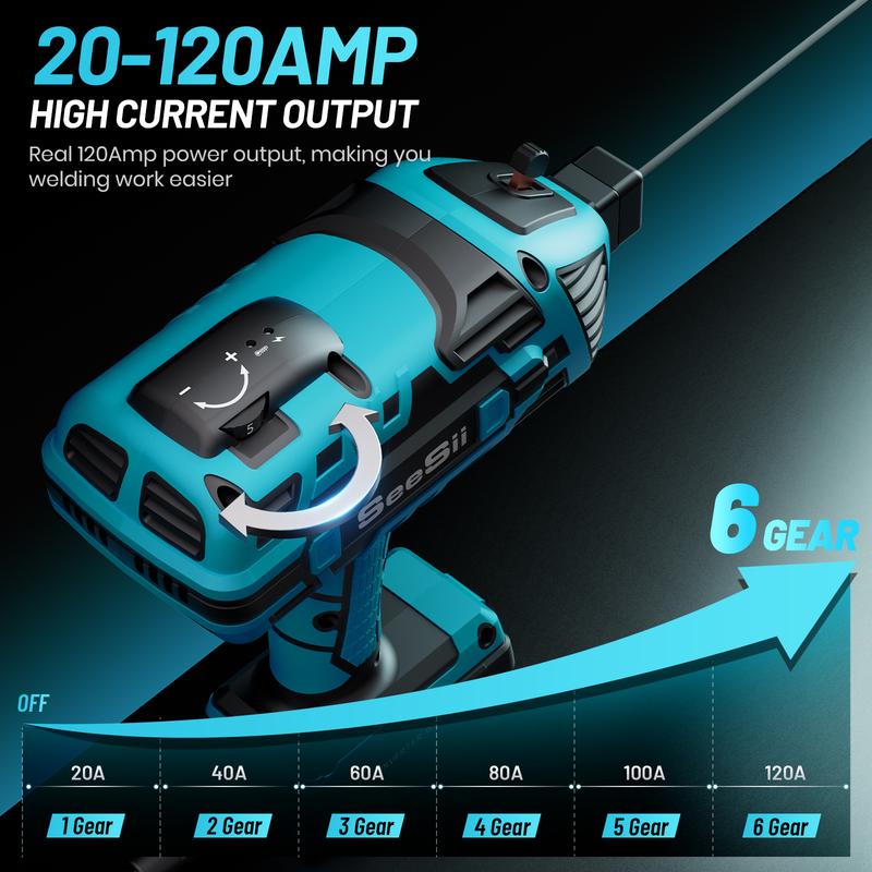 Seesii Handheld Welder 110V 120A Portable ARC Welding Machine with True Color Auto Darkening Goggles & Chipping Hammer for 3/64"-1/8" Rods Smart IGBT Inverter Technology 20-120 Amp Output Outdoorfun