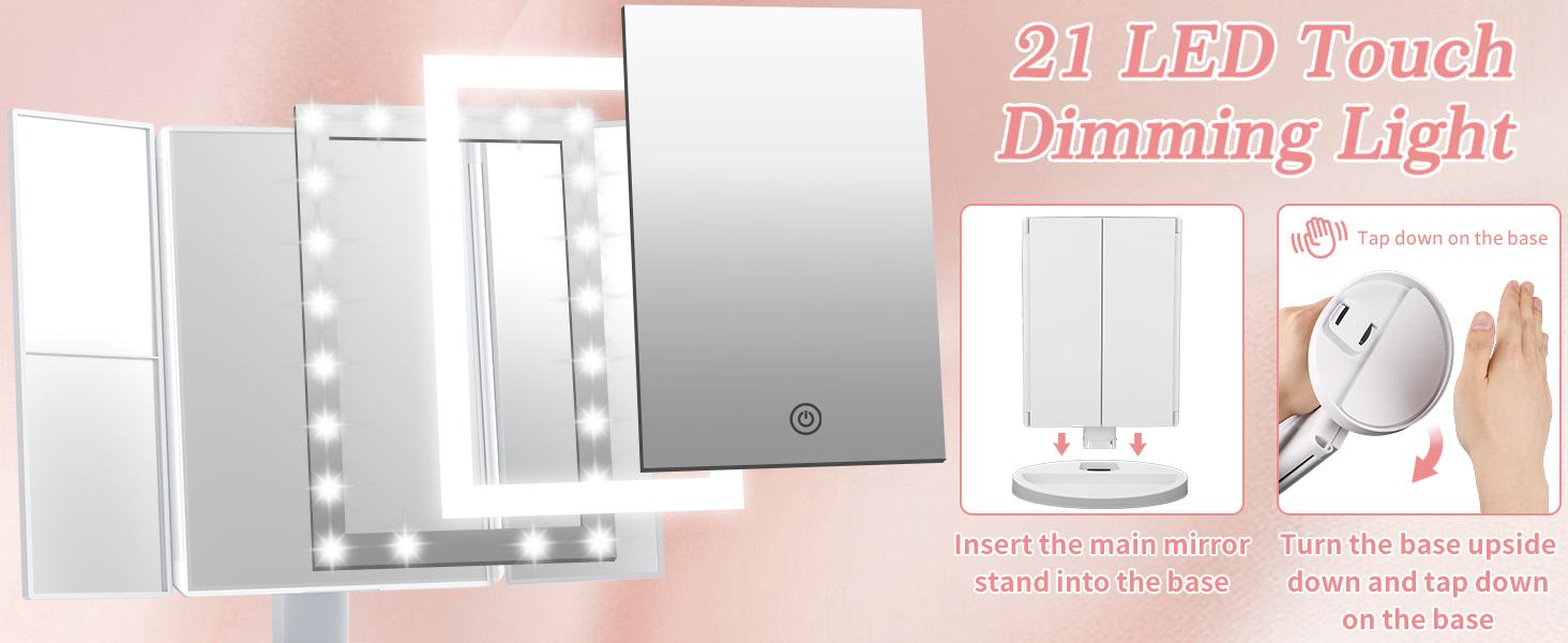 Makeup Mirror Vanity Mirror LED Lights 2X 3X 10X Magnification Portable Desk Mirror Touch Control  Dresser Suitable for Adults & Gift “Outdoorfun”
