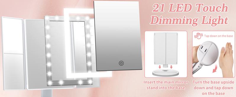 Makeup Mirror Vanity Mirror LED Lights 2X 3X 10X Magnification Portable Desk Mirror Touch Control  Dresser Suitable for Adults & Gift “Outdoorfun”