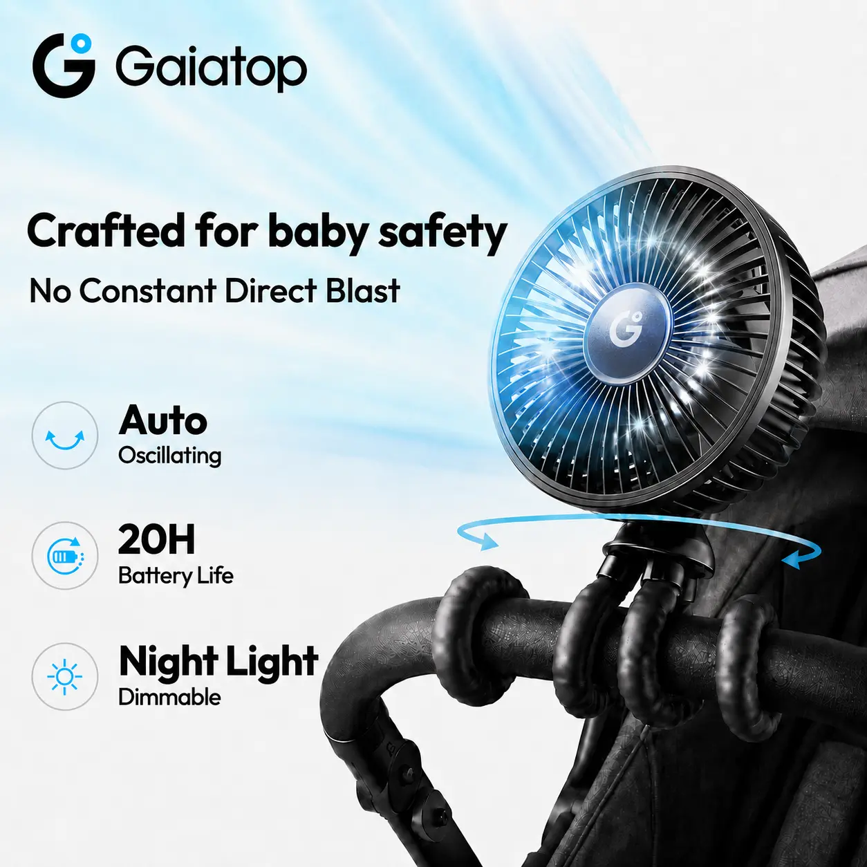 [ Auto-Oscillating | 20H Battery Life] GAIATOP Baby Stroller Fan with Mosquito Repellent, Flexible Octopus Clip-on Fan, Portable Cooling Fan for Travel Accessory, Car Seat & Nursery, Practical Family Gift tiktokshopbacktoschool