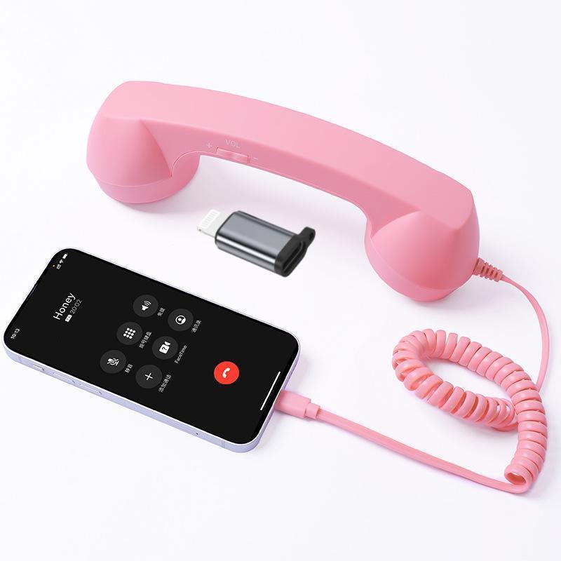 New TYPE-C Straight Plug Phone Retro Mute, C-Style No Conversion Needed, External Call Handset with Simple Ergonomic Design in Colorful Various Dreamy Colors Portable Mini audio Black Headset