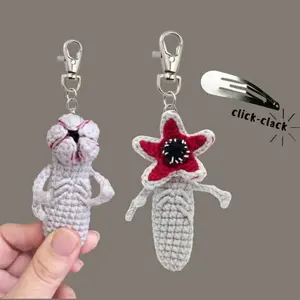 Crochet Demogorgon Fidget Keychain, Stranger Things Inspired Clicking Toy with Hidden Hair Clip