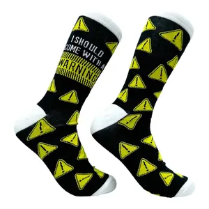 Women's I Should Come With A Warning Socks Funny Caution Sign Footwear Funny Graphic Socks Comfortable Fitted Spandex Cotton