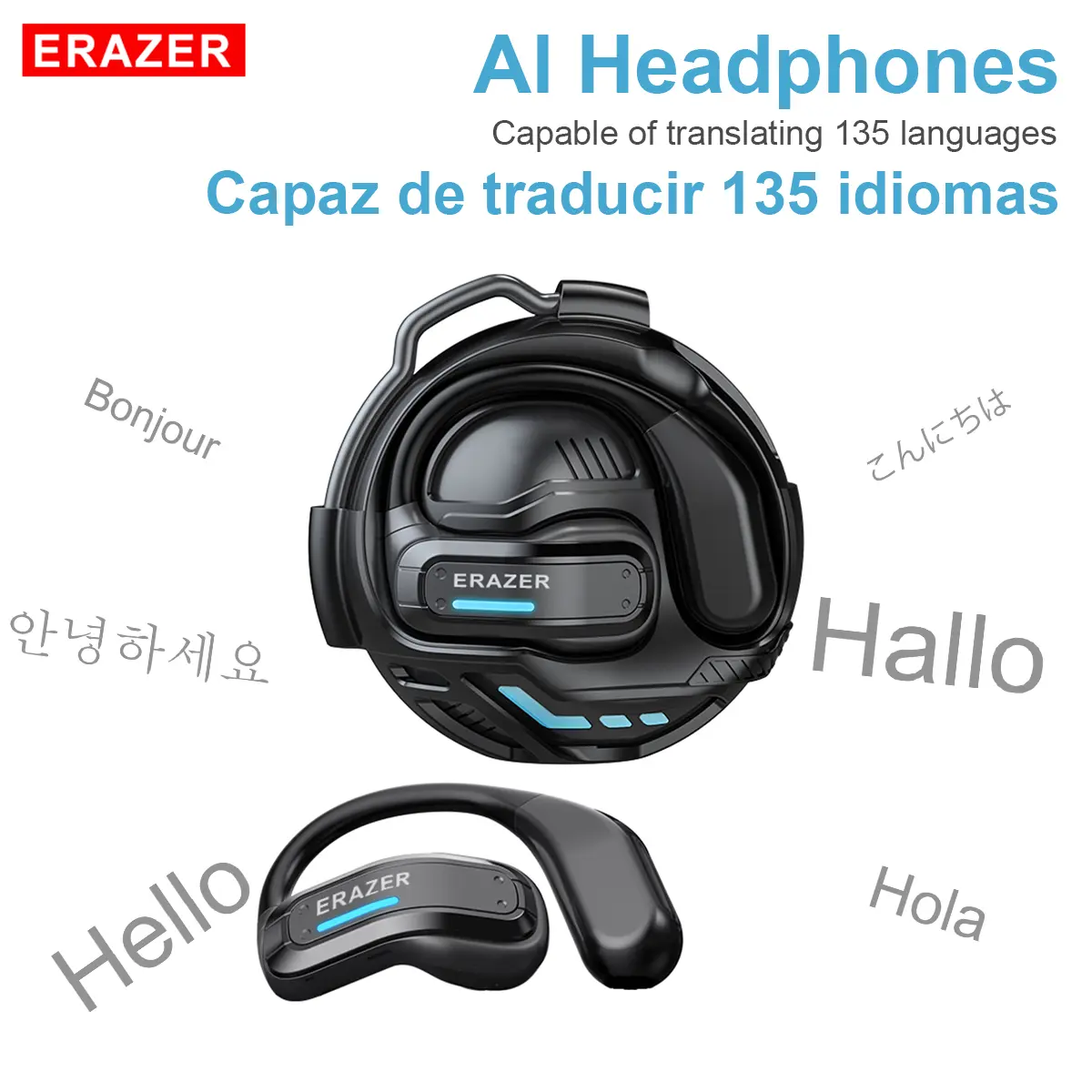 ERAZER X8 Translation Headset, Bluetooth Electronic Audio Device with 135-Language Support, Wireless Gaming Headphones with Gaming Mode, Earbud