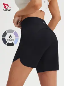 BALEAF 7" Women's Running Shorts Knit Cross-Over High Waisted Athletic Active Shorts with Zipper Pocket Quick Dry Lightweight Breathable Moisture Wicking Tummy Control Sun Protection for Workout Hiking Walking Gym Travel Outdoor Female