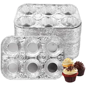 25 Pack Muffin Pan,6 Cup Disposable Aluminum Foil Muffin Tins,Standard Size Cupcake Pan for Baking Cupcakes and Mini Pies,Home Kitchen and Party Use