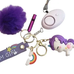 Purple Dream Girl Pony Kids Safety Keychain   - Pom Pom   - Pony Charm Keychain   - Dream Girl Wristlet   - Whistle   - Alarm Siren   - Mini Rainbow Charm  - Lip Gloss (Random Flavor)
