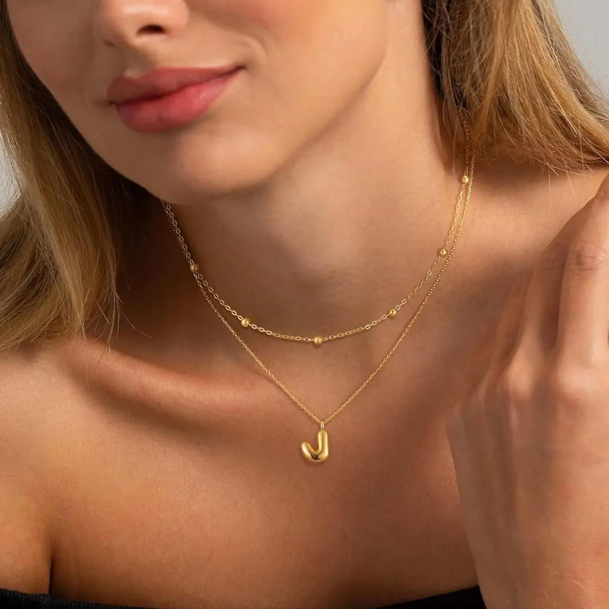 Tewiky Layered Bubble Letter Necklace For Women Balloon Initial Necklaces Personalized A-Z Alphabet Pendant Cute Name Choker Necklace Women Teen Girls Charm Jewelry For Blackfriday Christmas