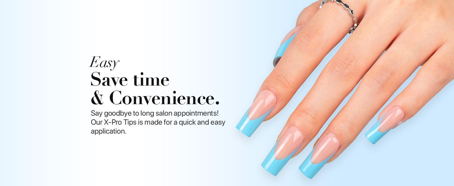 SXC Cosmetics X-Pro Tips French Tip Press On Nails - Vibrant Pastel Glow in the Dark Series Starter Kit Acrylic Soft Gel System Matte Finish Manicure