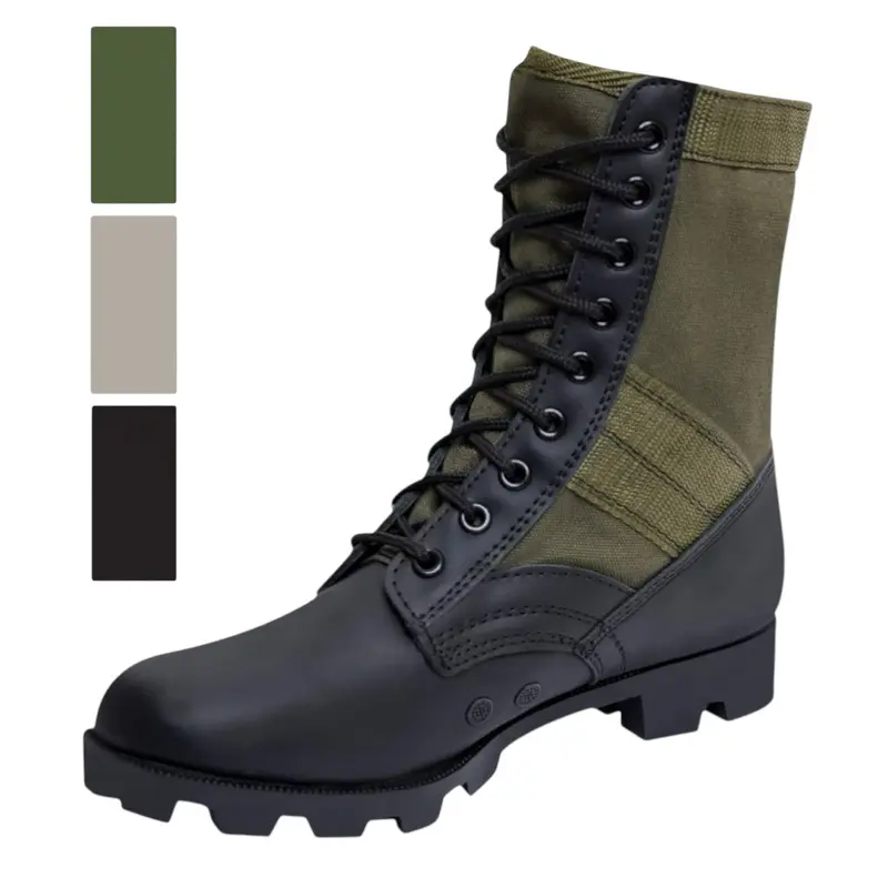 Rothco Men's 8-in Leather-Rubber Military Jungle Boots - Lace-Up, Plain, Flexible Nylon Athletic Walking Shoes, Cowboy-Style Footwear (Olive Drab, Black, Desert Tan)