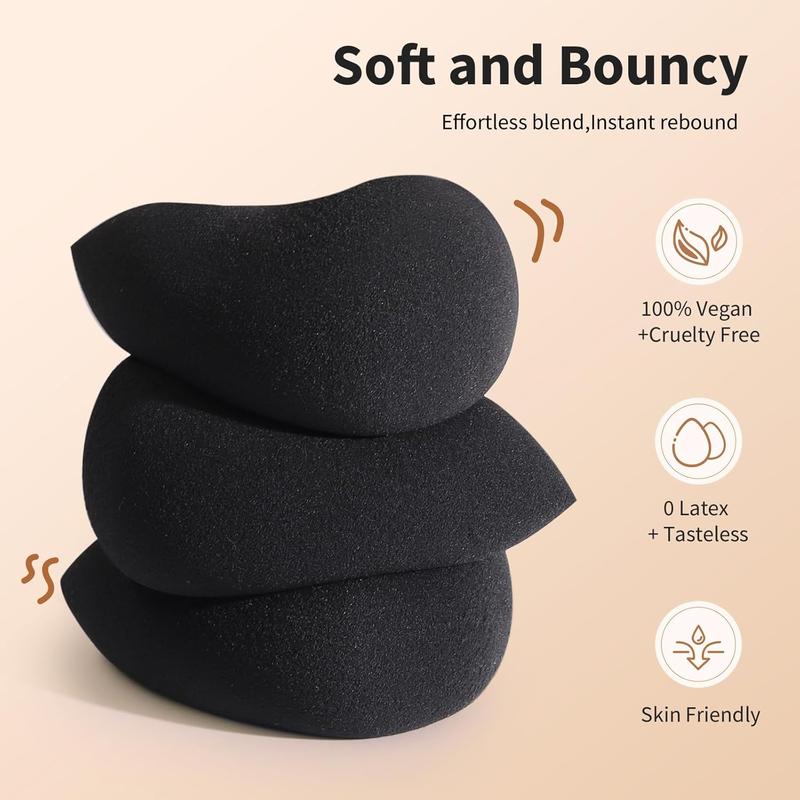 Makeup Sponge Set, 5 Pcs Foundation Blending Sponge, Beauty Sponges Flawless for Liquid, Cream, and Powder, Latex-Free and Vegan Boun Boun Makeup Sponges, Black