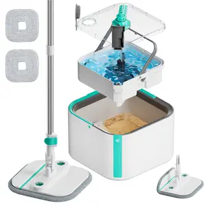 KZKR Spin Mop and Bucket with Detachable Inner Bucket for Home Office Cleaning Portable Mop Baseboard Cleaning Adjustable Handle Rotatable 360° Mop Head Clean and Dirty Separation Self-Standing with Brush mop floor cleaning