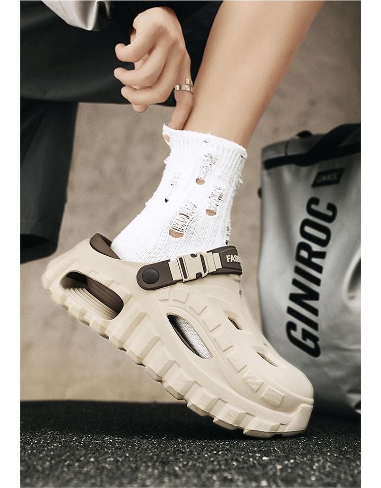 Men's Summer Slippers Outdoor Teenagers Thick Sole Height Increasing Driving Dual Use Closed Toe Cool Hollow Shoes