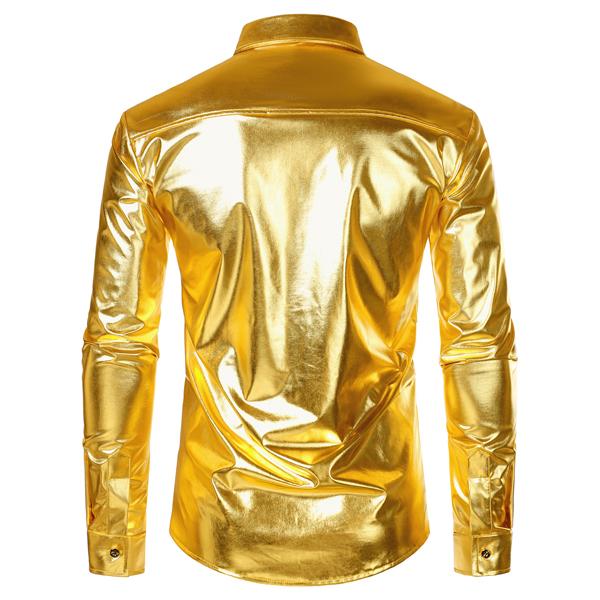 ZEROYAA Men's Shiny Metallic Sequin Long Sleeve Button Down Shirts for Cosplay Halloween Party