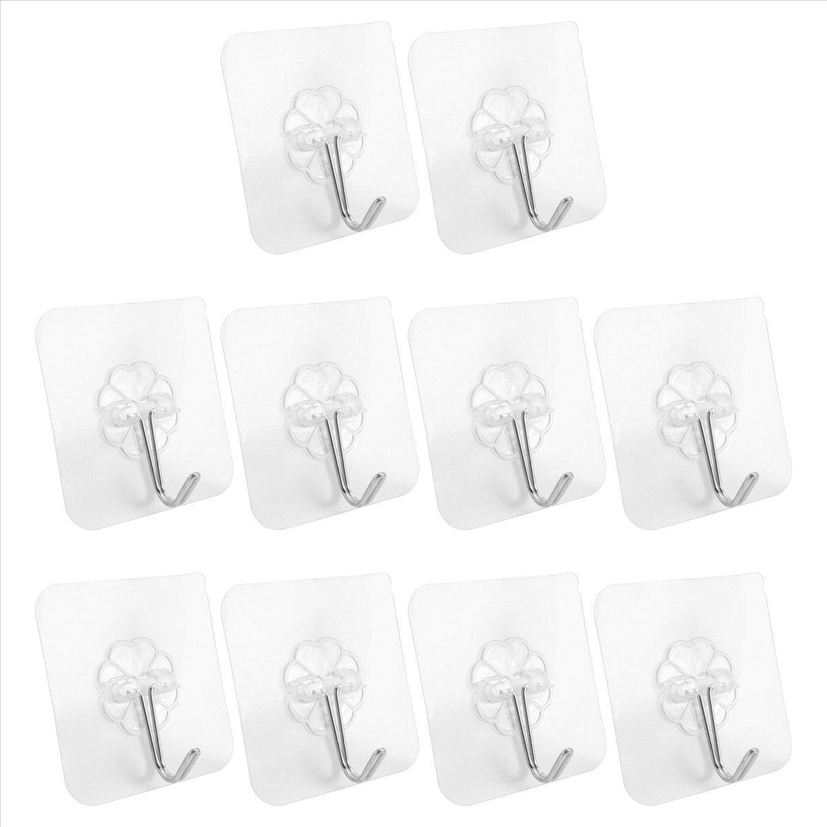 10 Packs Reusable Adhesive Hooks,Transparent Heavy Duty Wall Hooks with No Scratch, Waterproof and Oilproof for Bathroom, Bedroom, Kitchen, Refrigerator Door, Wall and Ceiling