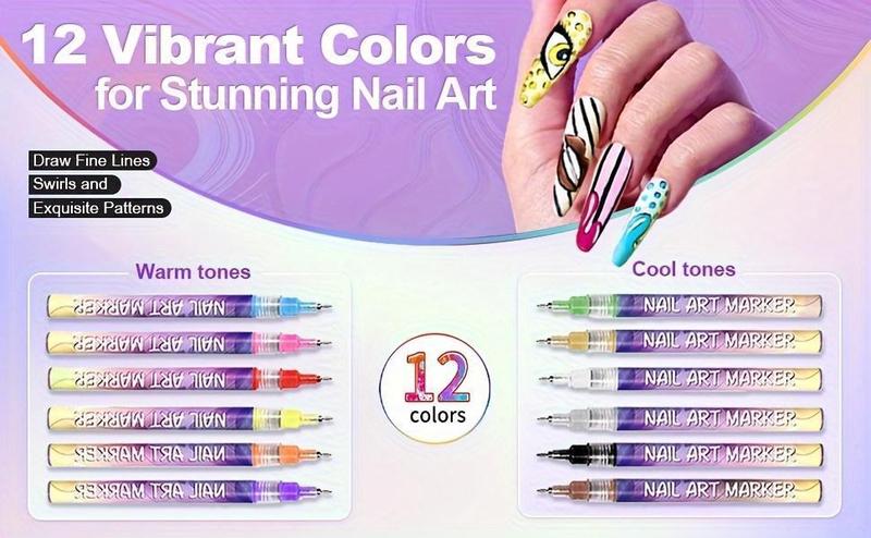 Suitable for professional nail Art pen set, 12-color acrylic paint pen, fast drying, precision 3D graffiti