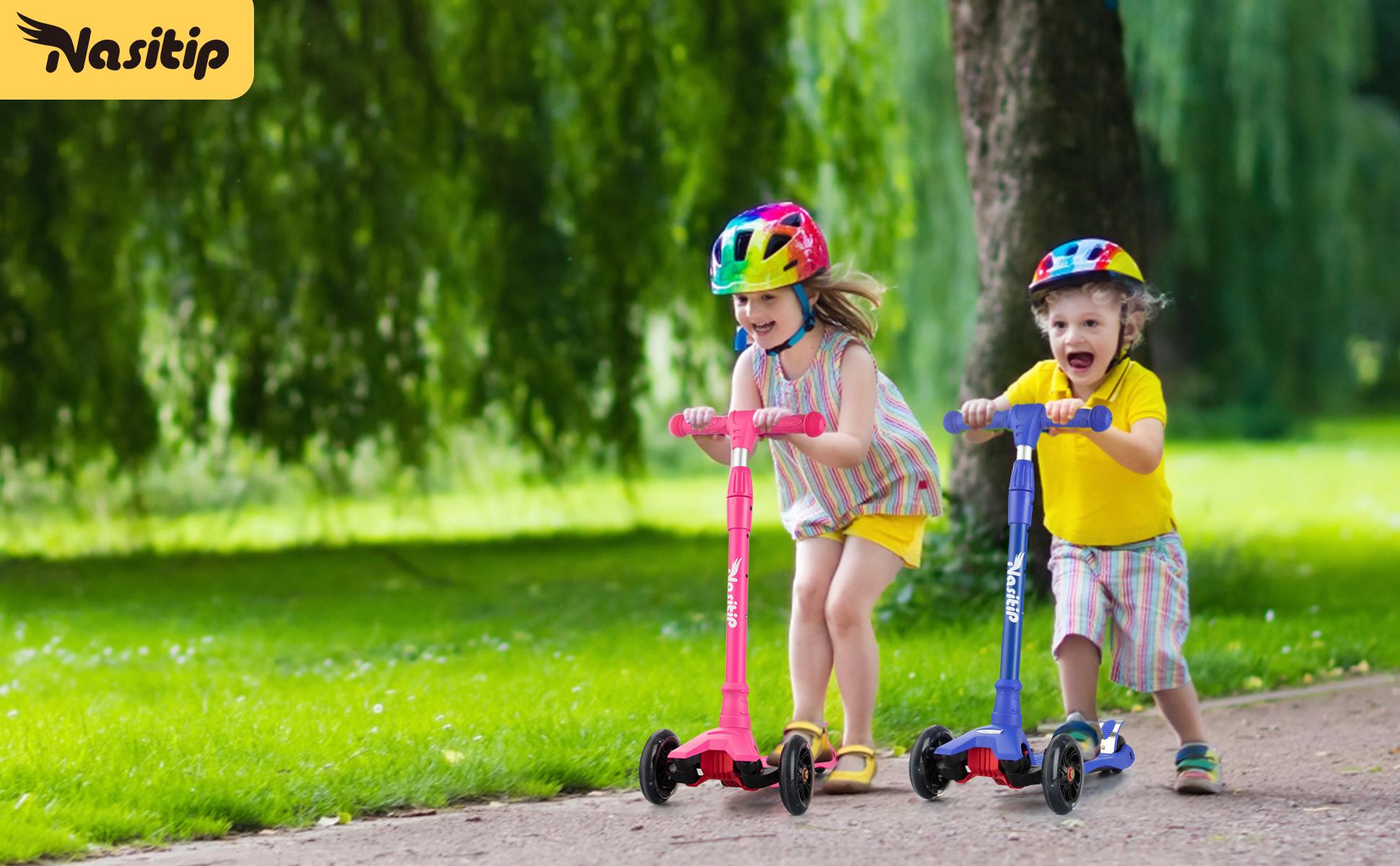 GARVEE Adjustable Height Kick Scooter with AEBC-9 Bearings and 3 Light-Up Wheels, Lean-to-Steer Design for Outdoor Fun, Suitable for Ages 3 to 12, Deep Black Color