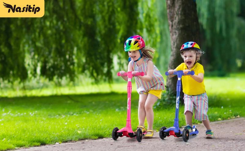 GARVEE Adjustable Height Kick Scooter with AEBC-9 Bearings and 3 Light-Up Wheels, Lean-to-Steer Design for Outdoor Fun, Suitable for Ages 3 to 12, Deep Black Color