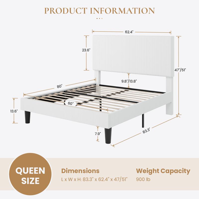 SHA CERLIN Fine Channel-Tufted Fabric Platform Bed Frame【Frame Only No Mattress】Upholstered Wingback Headboard, Solid Wood Slats, No Box Spring Needed, Full/Queen/King Size#ChristmasGifts#TikTokShopBlackFriday