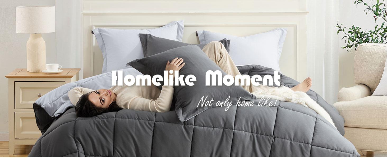 Homelike Moment Reversible Luxury Comforter Set 3Pcs Double Sided Lightweight Soft Down Alternative All Season Bedding with 2 Shams Duvet Puffed Quilt Dorm Decor Machine Washable, Christmas Gifts