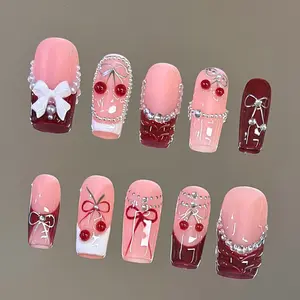 NailVesta CHERRY CRUSH – 100% Handcrafted 3D Press-On Nails | Reusable, Long-Lasting, Salon-Quality