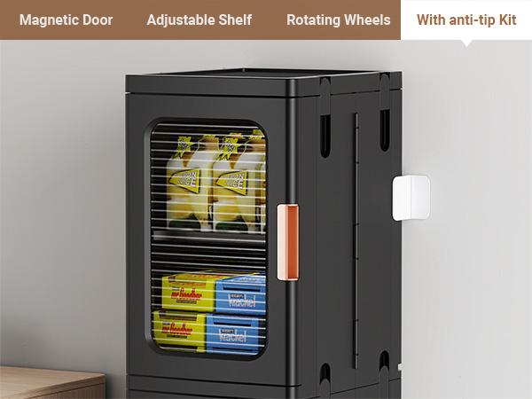 Broview Tall Narrow Storage Cabinet Organizer, Slim Bathroom Cabinets with Doors and Shelves Adjustable, Plastic Kitchen Pantry Organizers and Storages for Small Space, Laundry