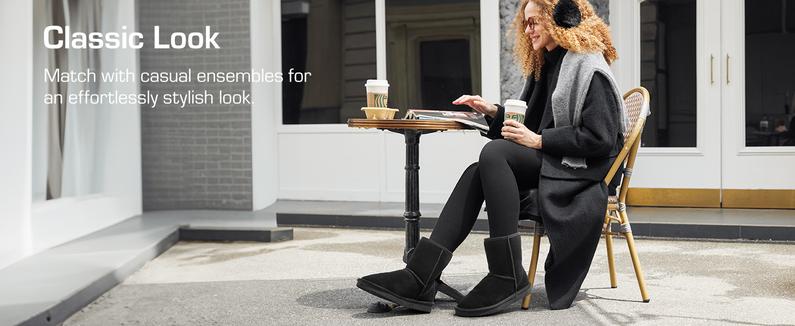 DREAM PAIRS [FuzzyClassic]  Mid Boot Women's Shorty-New Mid Calf Winter Snow Boots Slip On Fur Lining Memory Foam Comfort Short Ankle Boots