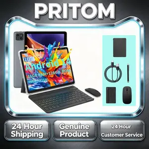 [Limited Deal]PRITOM 10.1-inch Android 14 Tablet Set 16(4+12)GB RAM 128GB ROM Dual Camera Bluetooth Keyboard Mouse Stylus 2.4G/5G WIFI Type-C Charging Large Storage Back-to-school Gifts Valentine's Day Gifts