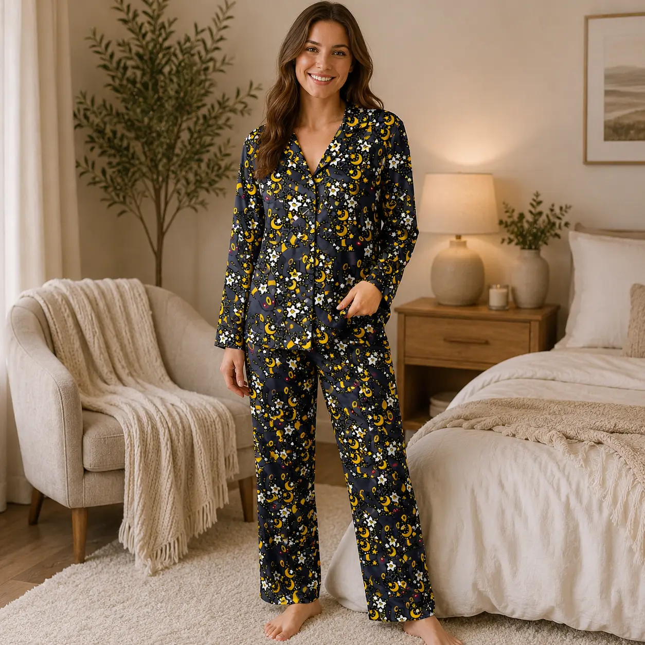 Dark Moon Eeveelutions Pajama Set, Night Sleepwear Polyester Pajamas, Anime Loungewear Fans