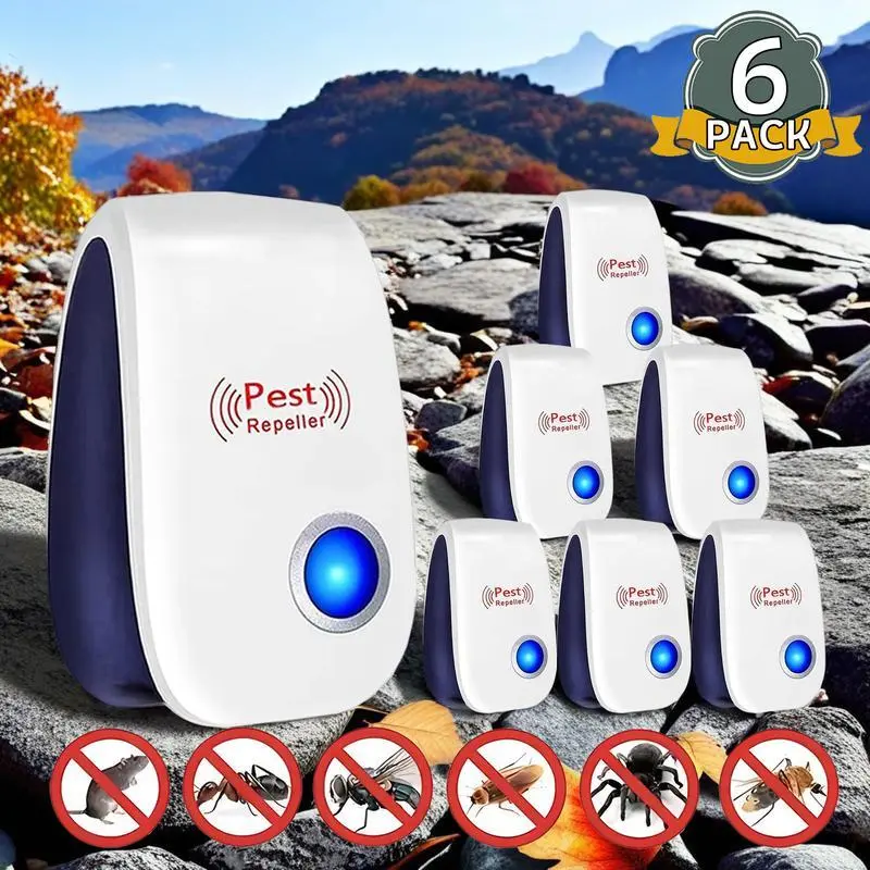 6 Packs Ultrasonic Plug in Pest Repellent indoor for Flea Insects Mosquitoes Rats Mice SpidersAnts Roaches Bugs, Non-Toxic Pest RepellerHumans and Pets Safe, Pest Control for Home.Office, Work