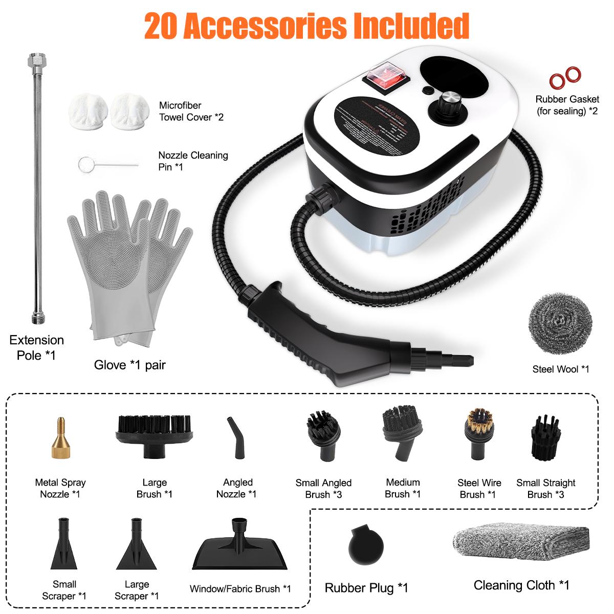 2500W Handheld Steam Cleaner High-Temperature & High-Pressure Portable Car Steamer with 20 Accessories for Kitchen Grease Car Detailing & Bathroom Cleaning