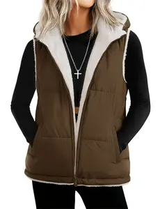 YUCOLEN Womens Puffer Vest Reversible Hooded Fleece Coat Quilted Zip Up Sleeveless Jacket Winter Outerwear with Pockets