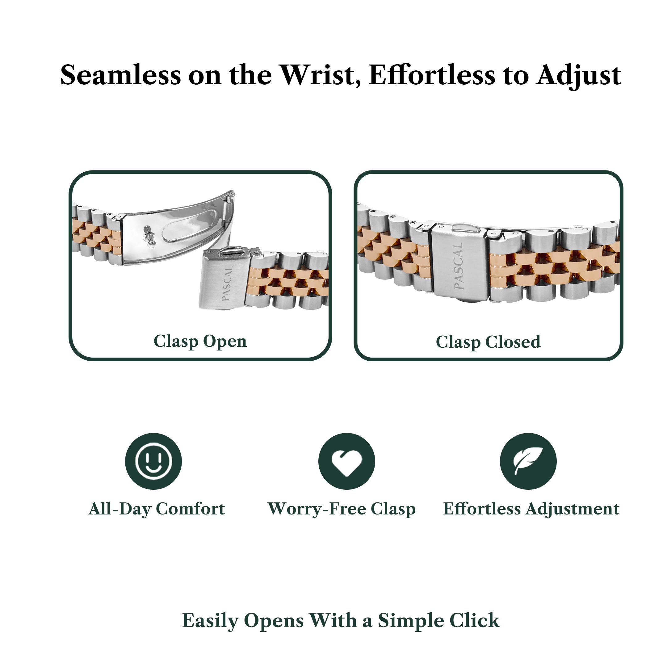 PASCAL Timeless Classic Gold Watch for Women & Men 31mm & 36mm with White Lab-Grown Diamonds Swiss Ronda 763 Quartz Movement Stainless Steel Bracelet Everyday Luxury Gift