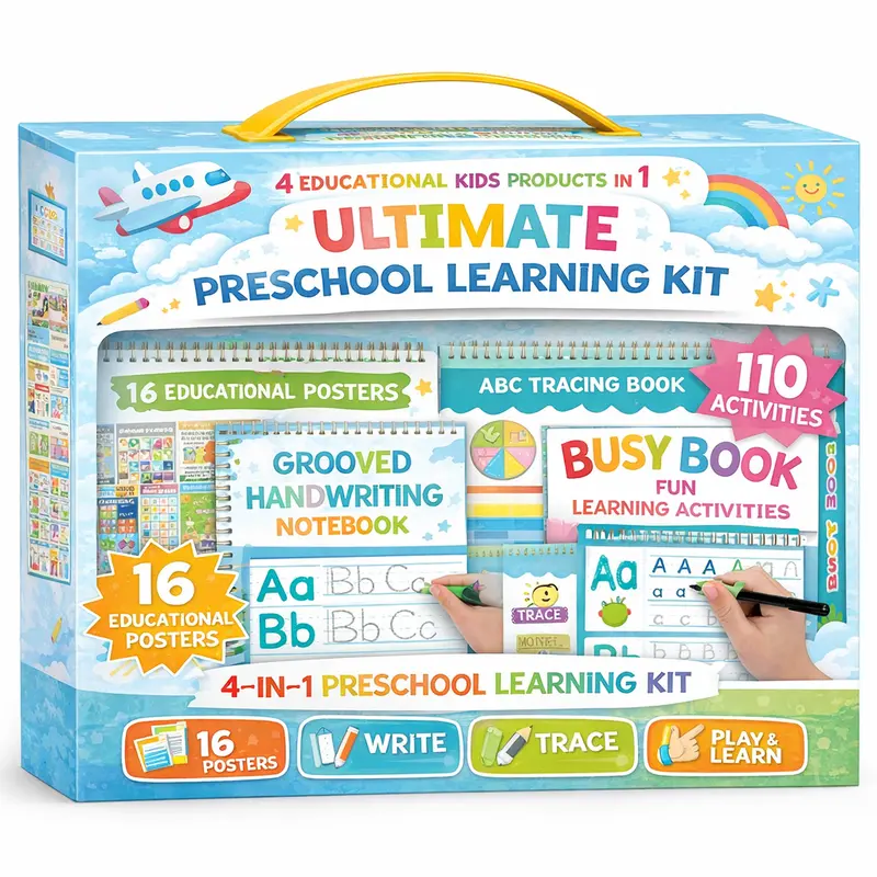 Hadley Designs Preschool Learning Bundle Ages 3-5 - Homeschool & Kindergarten Readiness Kit with Handwriting, ABC Tracing & Montessori Activities