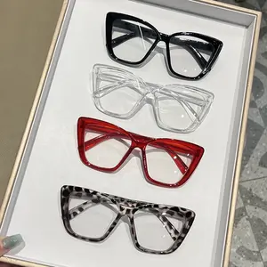 4pair Fashion Cat Eye Anti Blue Light Glasses For Women Large Frame Ultra-light Transparent Flat Plain Glasses Simple Reading Eyewear