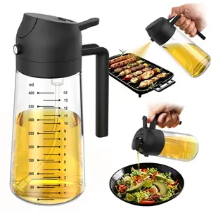 TrendPlain 16oz Glass Olive Oil Sprayer – 2-in-1 Dispenser Bottle for Cooking, Salads, BBQ, and Air Fryer Accessories – Black