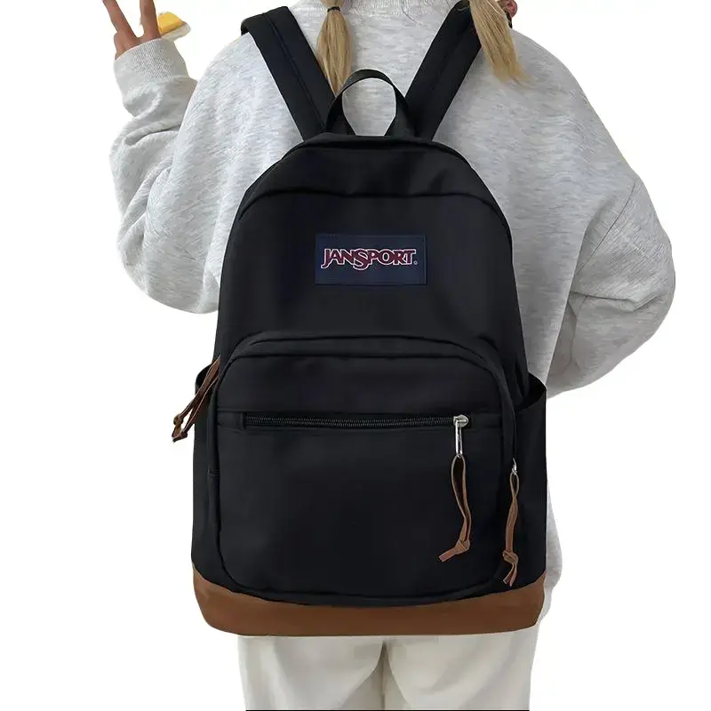 Vintage Solid Color Jansport Backpack With Brown Suede Base, Lightweight Multi Compartment Daily Carry Bag For Weekend Trips.Halloween gift, Backpacks For School, Classic
