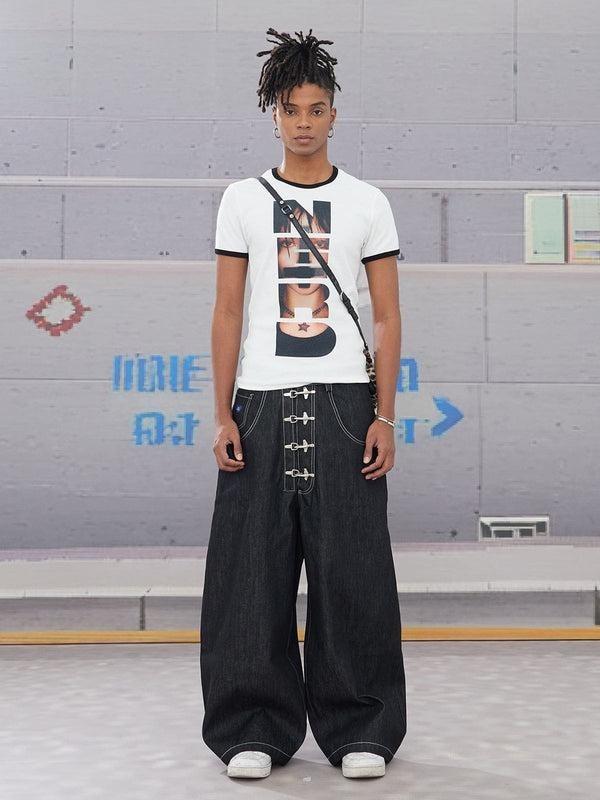 Aelfric Eden Vintage Metal Button Raw Barrel Jeans Mid-low Rise Baggy Jeans Unisex  Big Pocket Barrel Pants Loose Oversized Baggy Wide Leg Jean Casual Hip Hop Y2K Denim Pant Streetwear