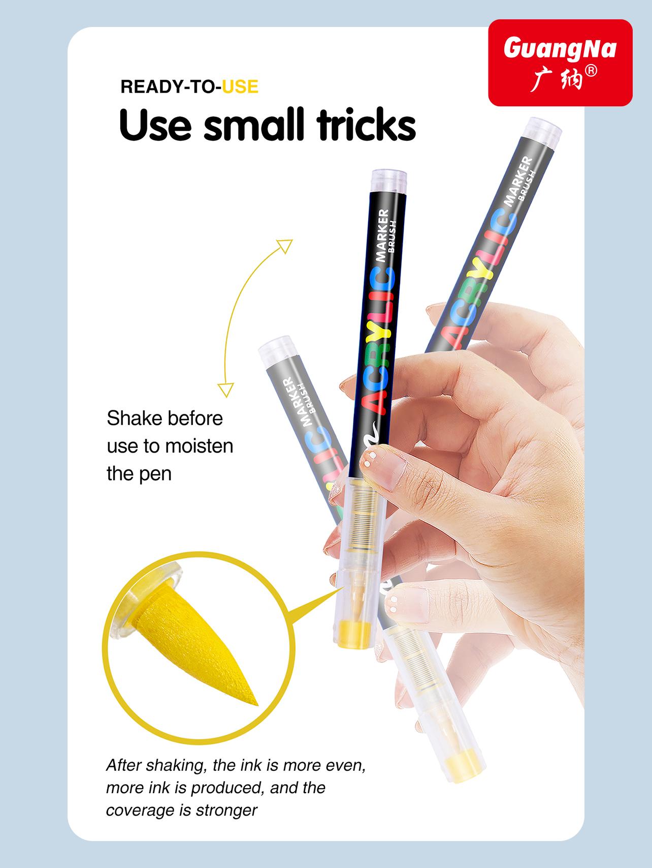 GuangNa 120/240/360 Acrylic Markers with Elastic Brush Tip Quick-Drying Waterproof Ink for Rock Wood Ceramic Glass Canvas Plastic Metal Art Crafts Supplies Gift