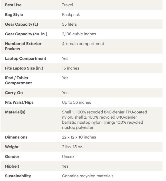 Cotopaxi Allpa 35 L Travel Pack - Blue Spruce Lightweight Design