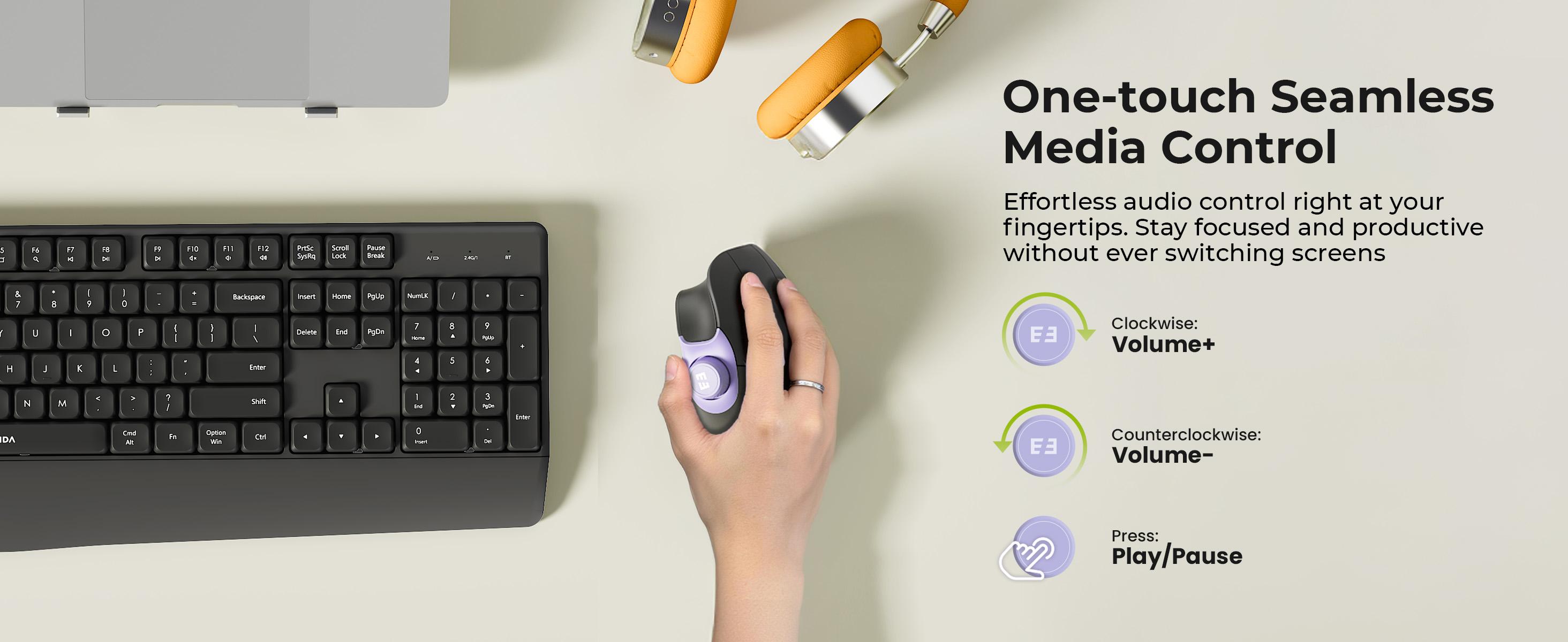 Seenda Ergonomic Mouse Rechargeable, USB+Dual Bluetooth, MOU-302 Vertical Wireless Mouse with Volume Knob, Quiet Clicks, Multi-Device Cordless Mice Compatible for Windows, PC Accessories , Laptop, Mac OS for Work