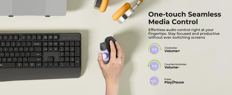 Seenda Ergonomic Mouse Rechargeable, USB+Dual Bluetooth, MOU-302 Vertical Wireless Mouse with Volume Knob, Quiet Clicks, Multi-Device Cordless Mice Compatible for Windows, PC Accessories , Laptop, Mac OS for Work